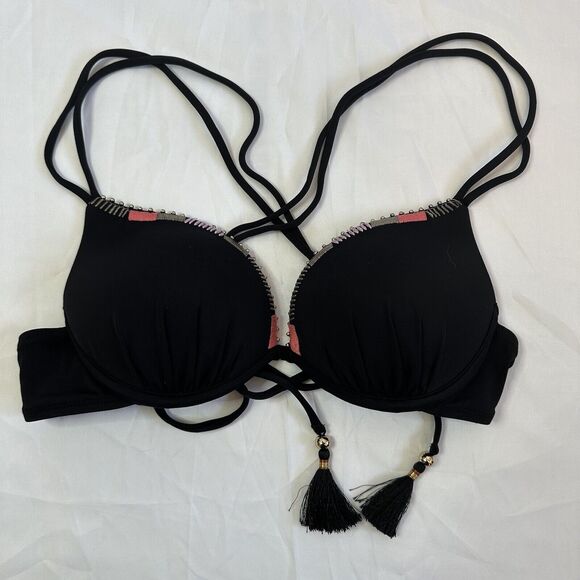 Victorias Secret Padded Bikini Top Black with Embroidered Detail Size 34B - Picture 1 of 7